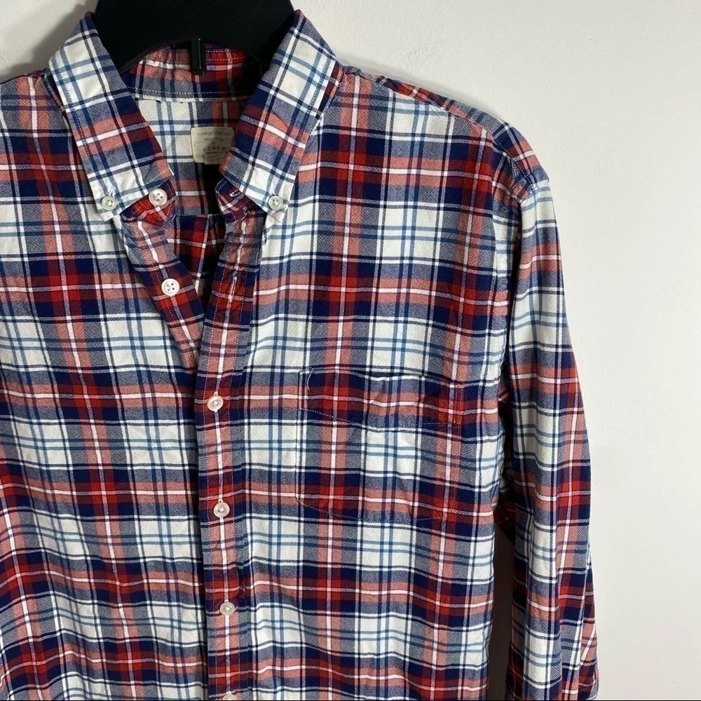 J.Crew Tailored Vintage Oxford Plaid Button Down Medium Red